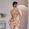 Damen S Sexy Frischer Bedruckter Gesplitteter Rock Stil Bikini Dreiteiliger Badeanzug