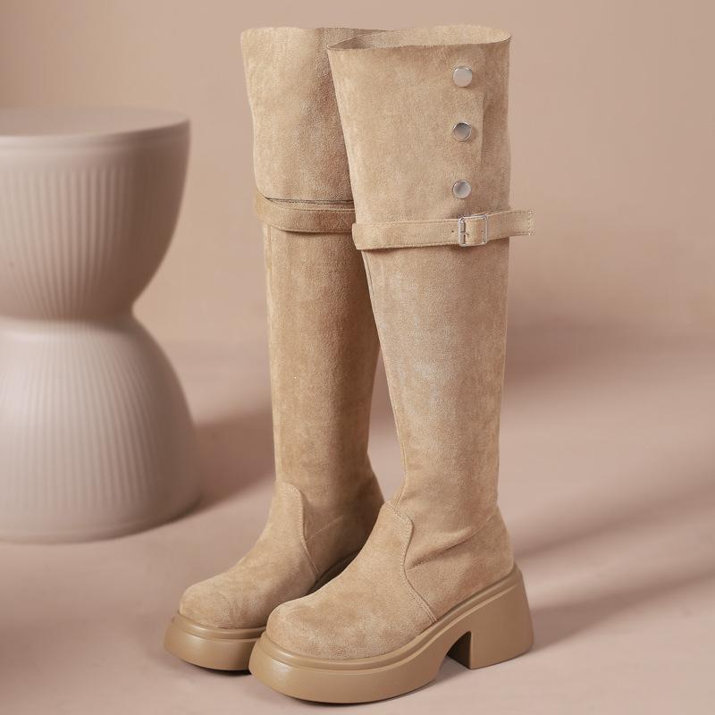 

Новые двухсторонние складные ботинки на толстой подошве для детей, новые ботфорты на толстом каблуке и женские ботинки осень-зима 2025 40 абрикосовый