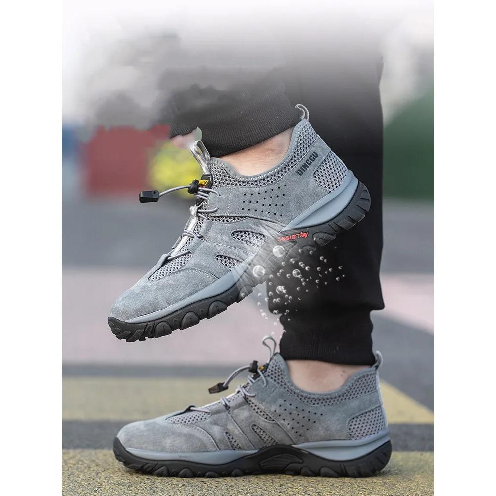 Pantofi de siguranță de lucru respirabili de vară pentru bărbați, cu vârf de oțel indestructibil, cizme de siguranță anti-punctură, protecție confortabilă, pantofi de lucru în aer liber