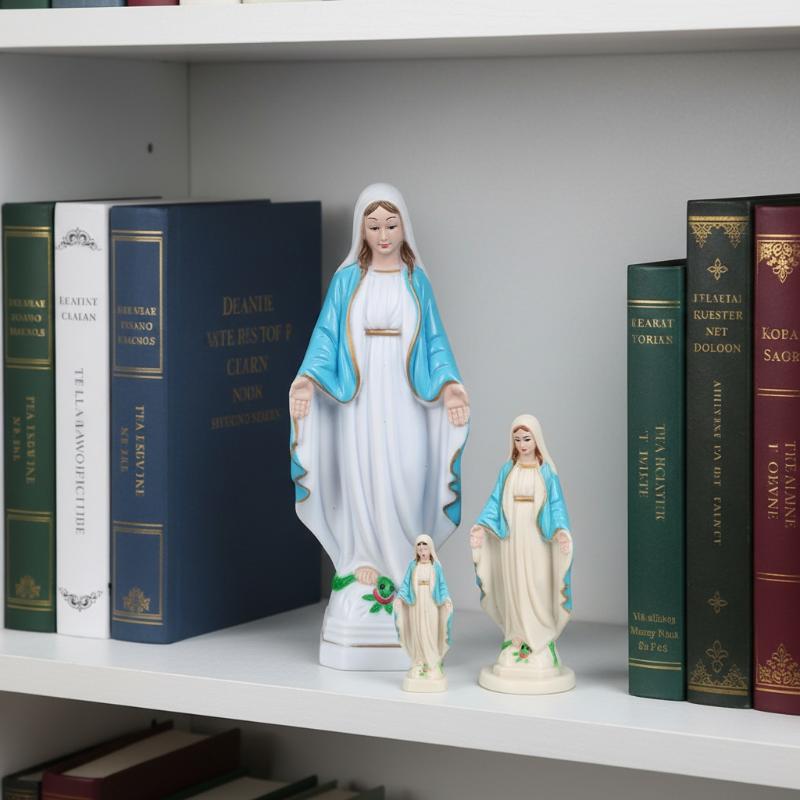 Plastic Blue Handmade Mary Statue Christmas Home Decoration Gift Detailed Tabletop Ornament