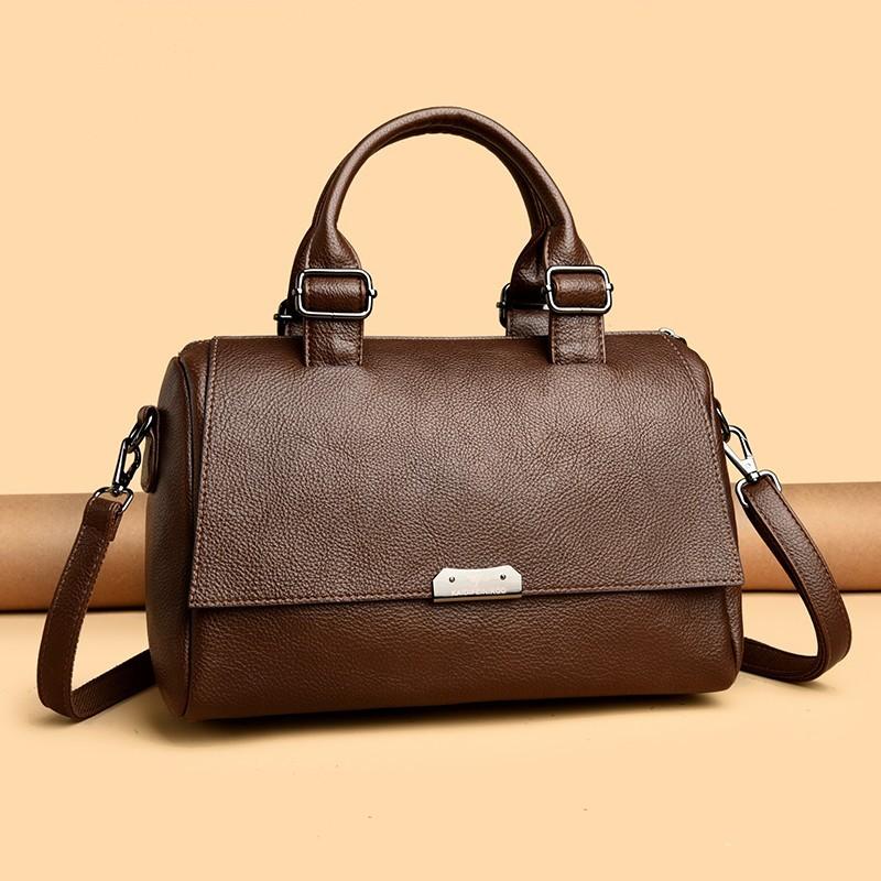 Δερμάτινη Τσάντα Χειρός για Γυναίκες Vintage Στυλ Boston Bag με Ρυθμιζόμενο Λουράκι Γυναικεία Μονόχρωμη Τσάντα Ώμου Crossbody