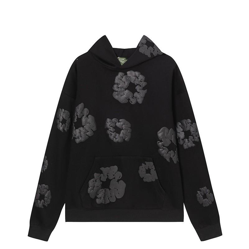 Completo Felpa con Cappuccio e Jogger Unisex Oversize con Stampa Floreale Fodera Calda in Pile Streetwear Invernale
