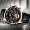 KINYUED J087 Fashion Men Mechanical Hand Wind Wrist Watch Leather Luminous Hands Luxury Men Wristwatch Mens Watch