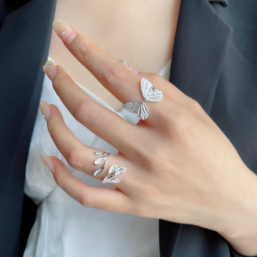 BF CLUB 925 Sterling Rings for Women Simple Geometric Handmade Irregular Retro Ring Butterfly LeafNew Fashion Party