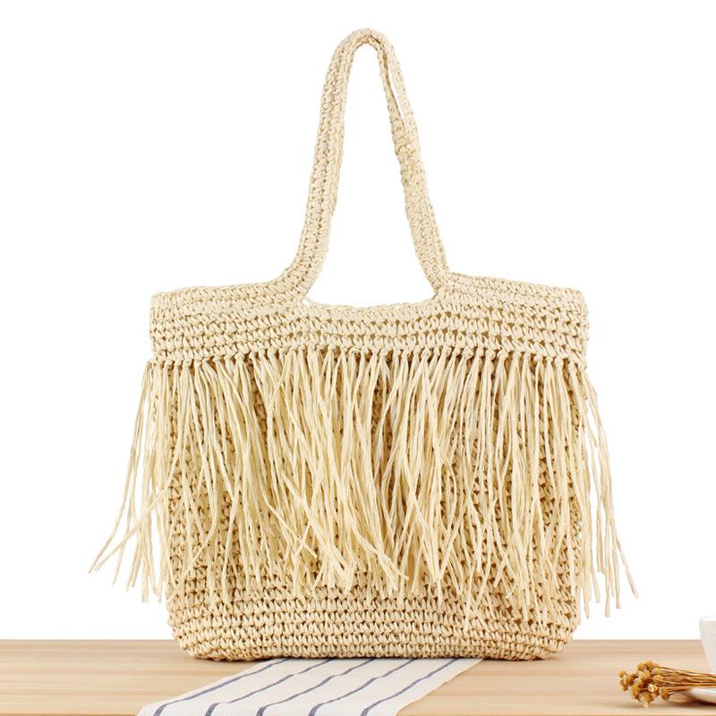

Handmade Tassel Woven Beach Bag: Versatile, Large-Capacity, Fashionable Single-Shoulder Bag for Women бежевый