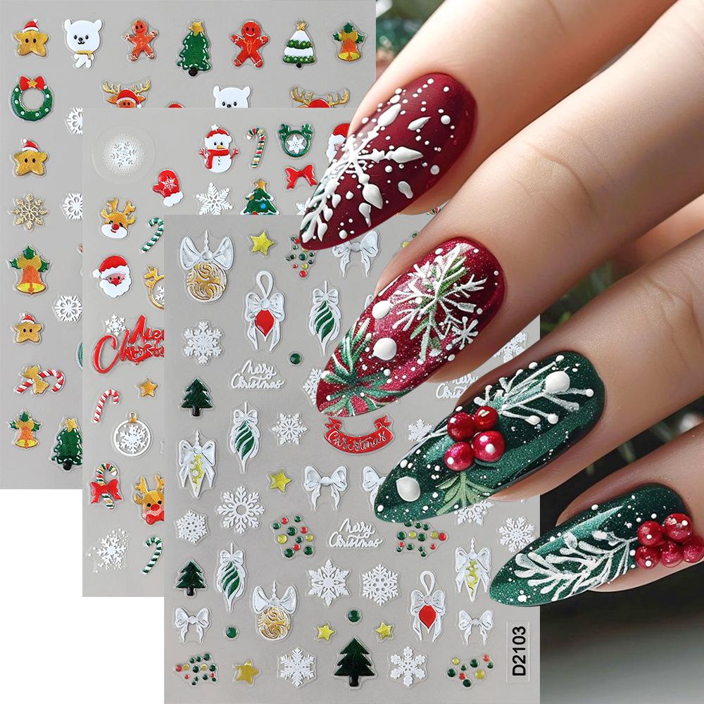 1/3/5pcs New Cartoon Christmas DIY Nail Art Decorations Manicure Nail Decals Fake Nails Self-Adhesive Sticker Accesories
