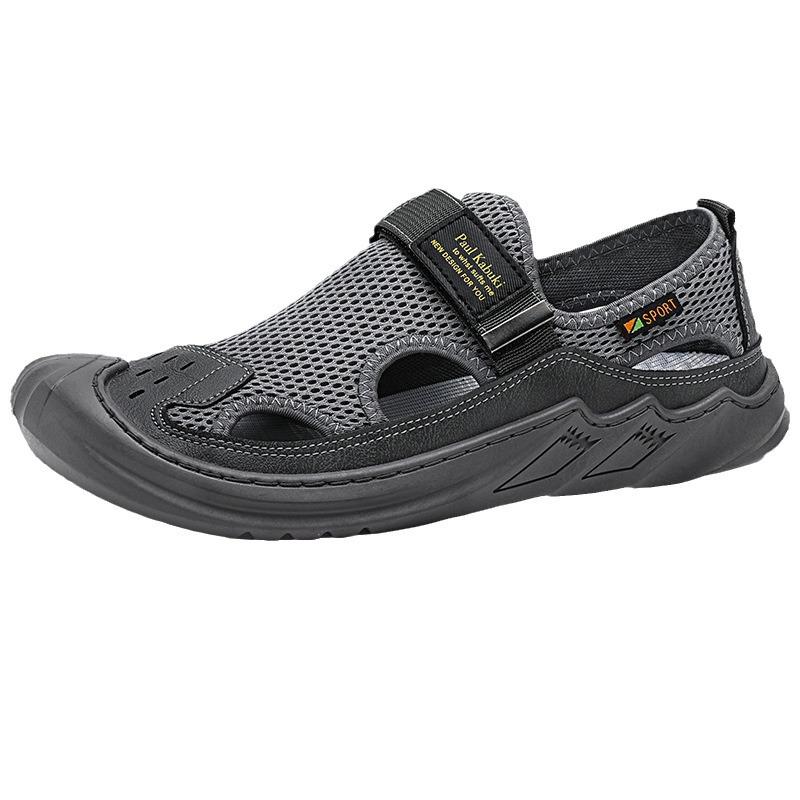 Men's 2024 Summer Genuine Leather Mesh Sandals - Breathable Soft Sole Casual Beach Shoes