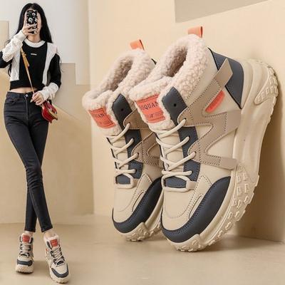 Dikke zool fleece dad schoenen voor dames winter nieuw high-top casual fleece verdikte warme katoenen sneakers tide