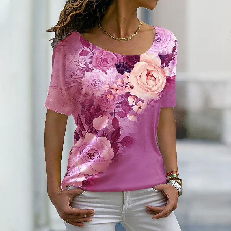 Summer Women's Tee Harajuku 3D Printed T-Shirts O-Neck Casual Blouses Everyday Pullovers Female T-Shirt Designs Streetwear