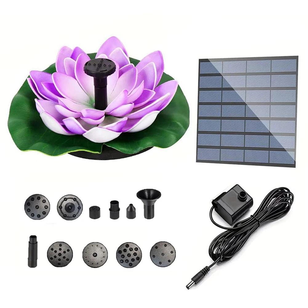 Lotus Solar Water Fountain Brushless Pump Mini Waterfall Fountain Artificial Lotus Flowers Fountain for Outdoor Bird Bath