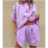 Damen Unifarbene Kurzarmhemd Shorts Lässiges Set