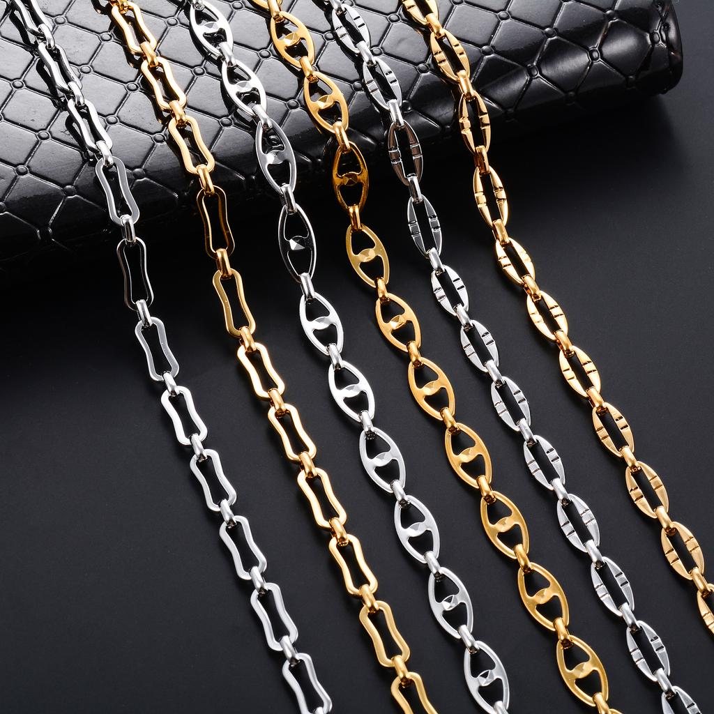Handmade Stainless Steel Link Geometric Chain Necklace for Women Men Chunky Gold Choker Punk Hiphop Boy Metal Jewelry Gift