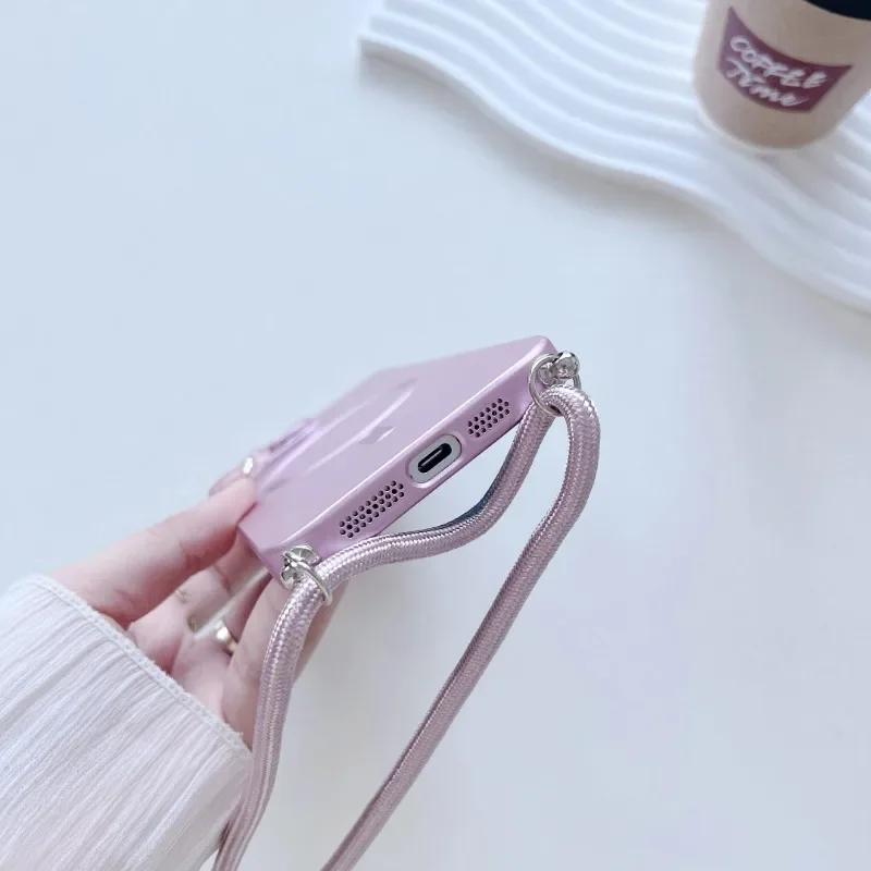 Fashion Magnetic Phone Case for IPhone 17 16 15 14 Plus 13 12 Pro Max with Crossbody Strap Shockproof Matte Lanyard Rope Cover