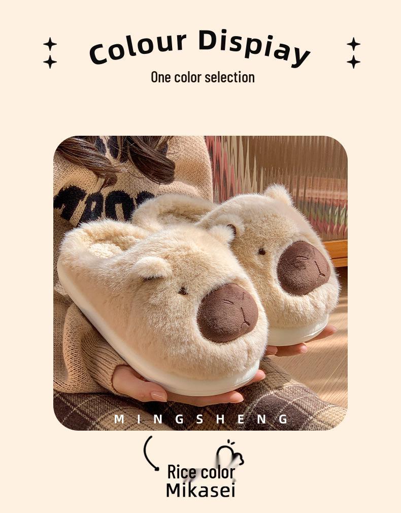 Women's Winter 2024 Capybara Plush Cotton Slippers - Warm, Thick, and Cute for Home Use