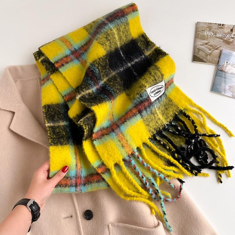 100 Wool Scarves Women's New Atmosphere Autumn and Winter Versatile Black and White Plaid Cashmere Scarf