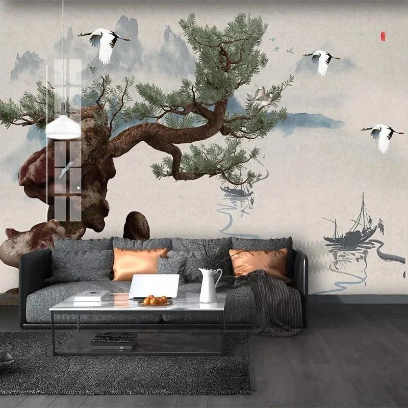 3d Wallpaper Ink Landscape Pine Tree Background Wall Mural Wallpaper For Bedroom Living Room