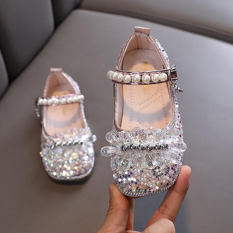 Autumn new style ladylike baby girl girls' princess rhinestone pearl flat shoes, leather shoes, dance performance shoes