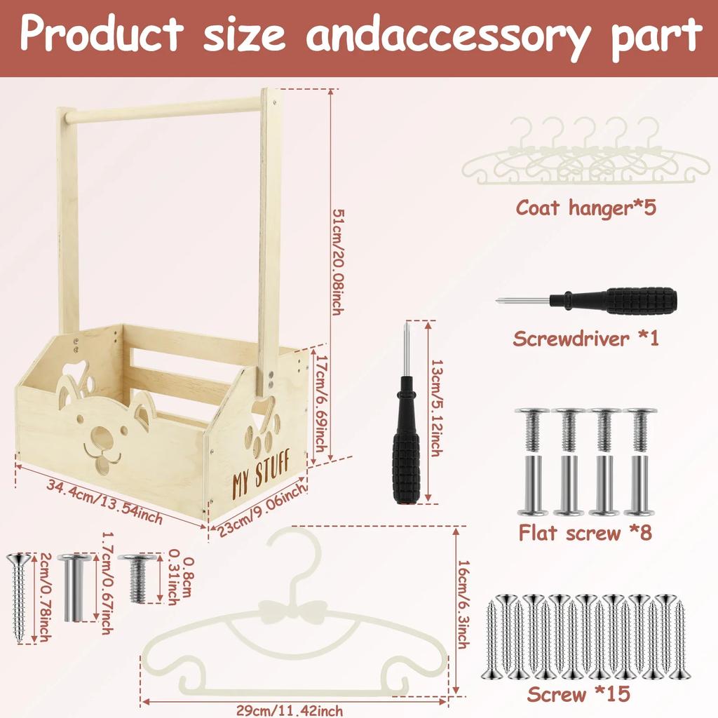 Wood Baby Shower Basket Baby Toys Storage Crate with Hangers and Handle Multipurpose Gift Basket for Boys Girls New Parents