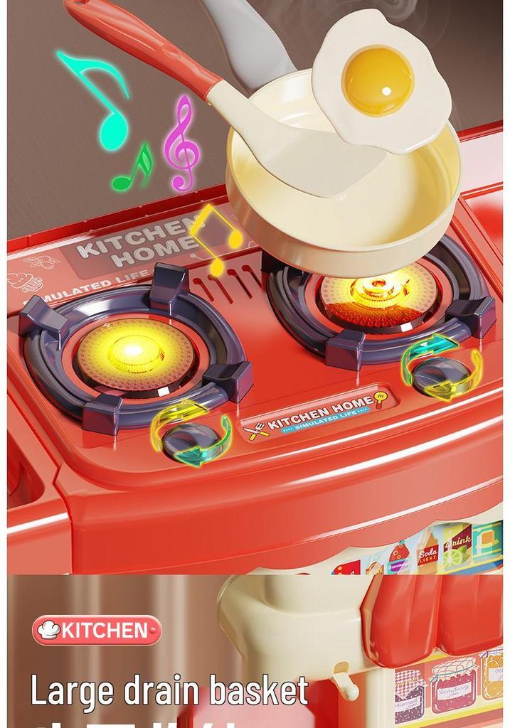 Playhouse Kitchen & Dining Table Set with Spray Light – Realistic Cooking Toys for Girls.