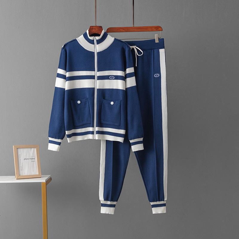 Women's New Knitted Jacket Straight Elastic Pants Foreign Fashion Two-piece Suit