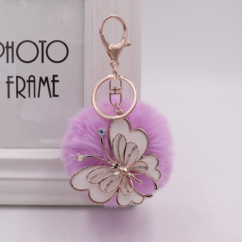 Exquisite Butterfly Plush Fur Ball Keychain for Bags, Cars, and Luggage. Butterfly Keychain (Gold 8 hooks)
