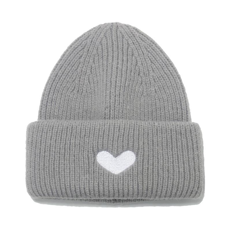 1Pc Unisex Winter Warm Beanie with Heart Embroidery,Outdoor Sports Ski Casual Acrylic Knit Skull Cap,Suitable for Holiday,tralve