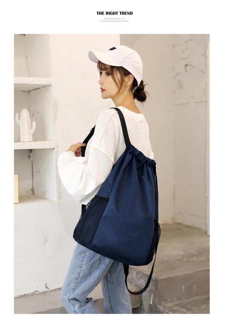 Unisex Logo Print Drawstring Backpack - Large Capacity Sports & Fitness Bag