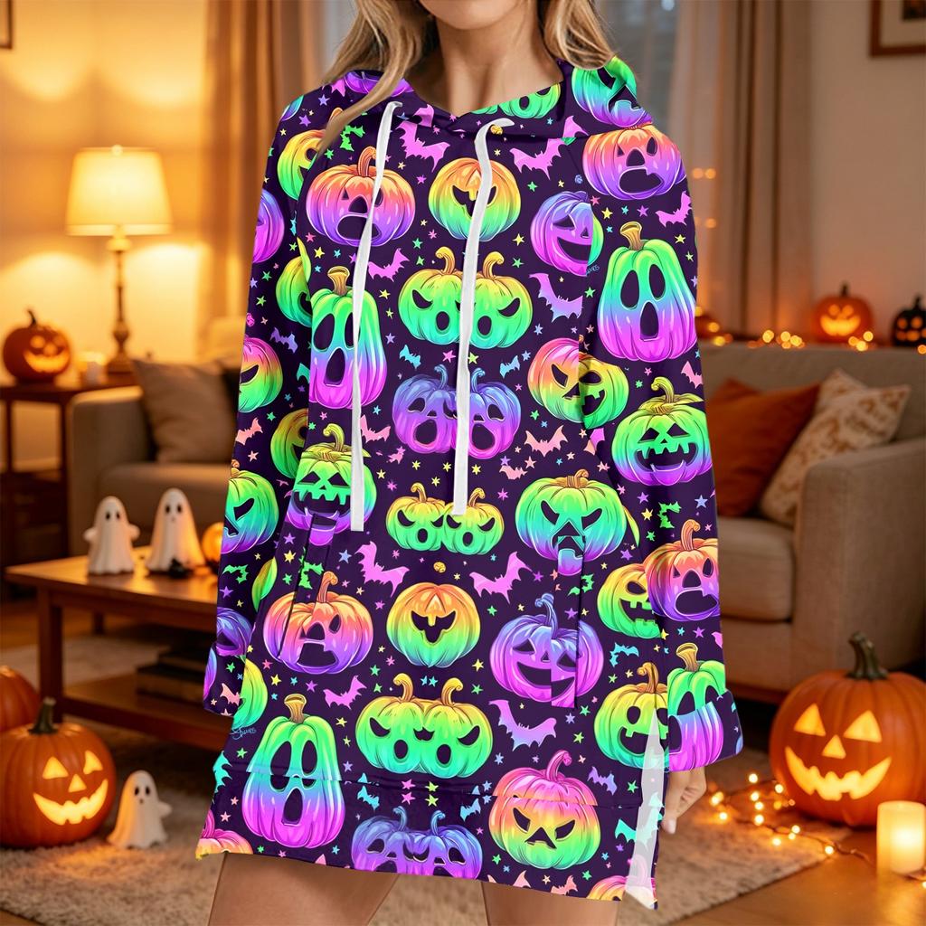 Women's Fashion Casual Long Sleeve Hoodie with Halloween Print for Fall