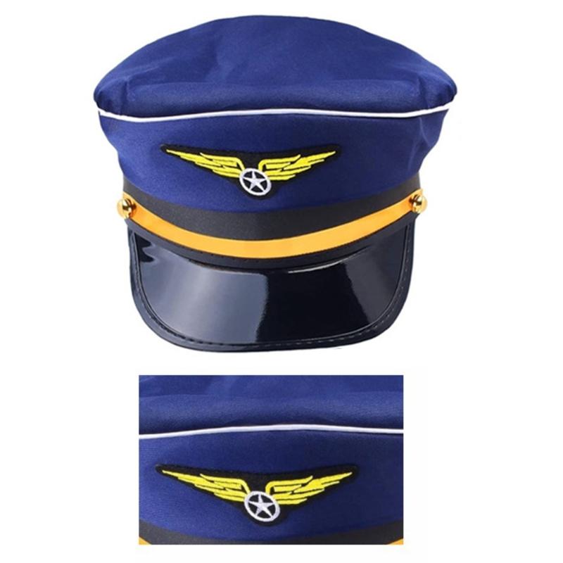 Flugkapitän-Kostüm für Erwachsene, Piloten-Cosplay-Accessoire, Uniform, Schulterklappen, Hut, Krawatte, Flugbegleiter-Rollenspiel-Outfit