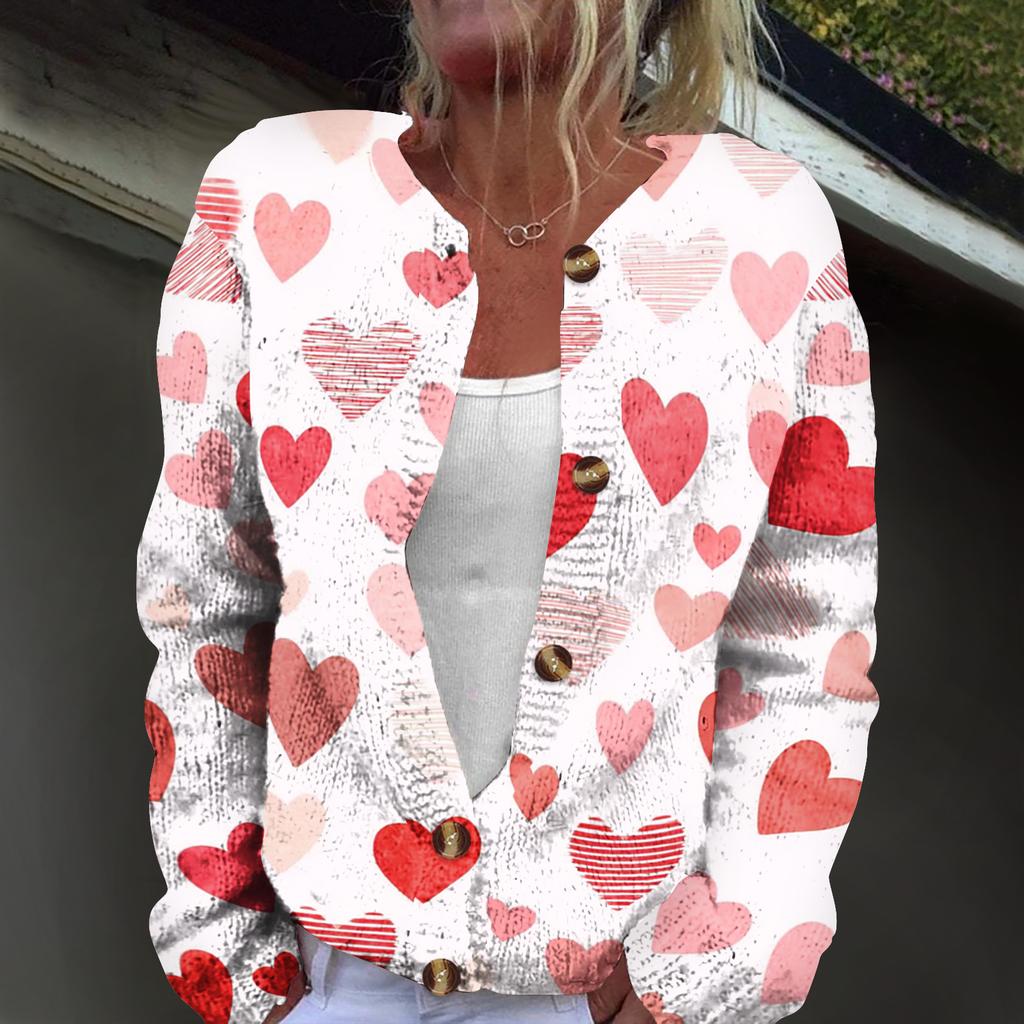 Women's Fashion Printed Long-Sleeved Knit Cardigan Button-Down Jacket