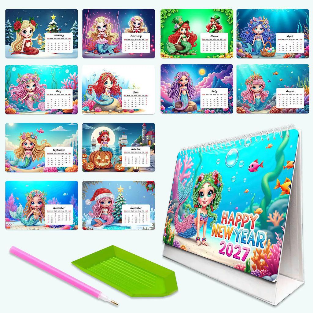2027 Creative Cartoon DIY Diamond Painting Desk Calendar Ornament