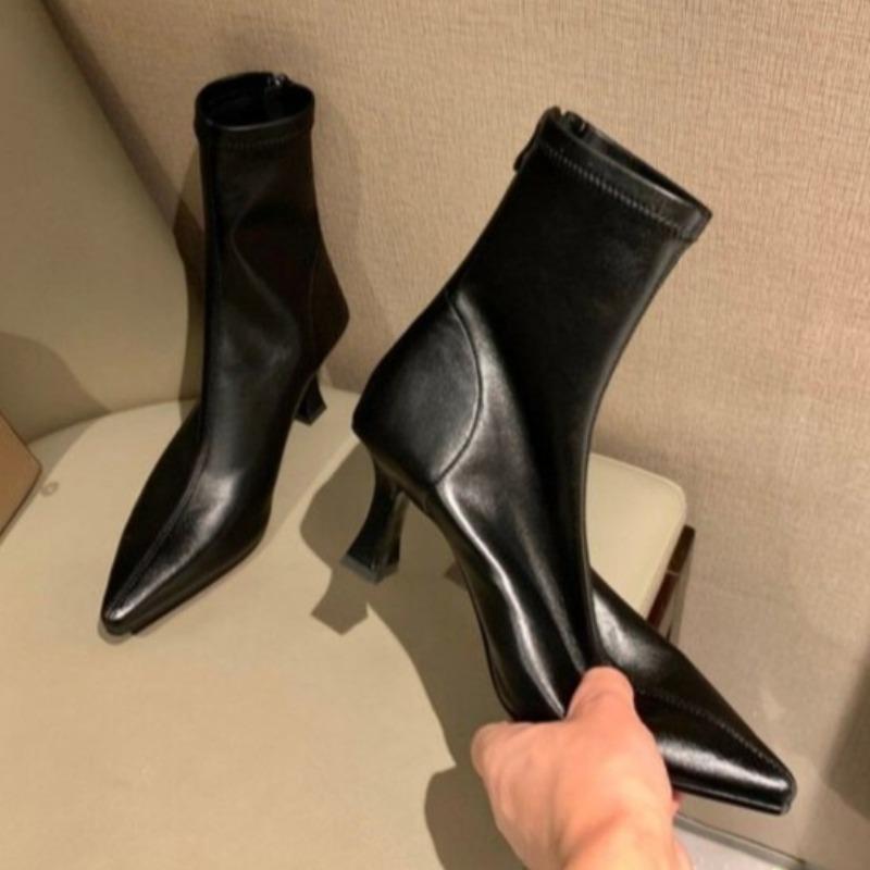 

Модные женские ботильоны на высоком каблуке с острым носком, элегантная обувь 2025 зима, короткие ботинки челси, новые тренды, туфли-лодочки, ботильоны для платья De Mujer 39 чёрный