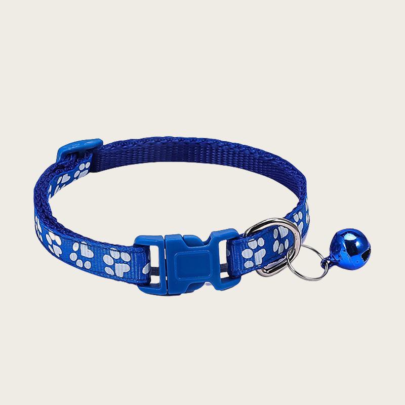Adjustable Cartoon Pet Collar with Footprints and Bell for Small To Medium Dogs and Cats