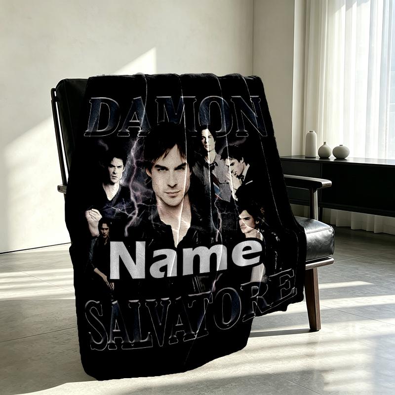 Coperta Personalizzata con Nome Damon Salvatore, Decorazione per la Casa, Camera da Letto, Divano, Campeggio, Divano, Regali per Compleanno Natale