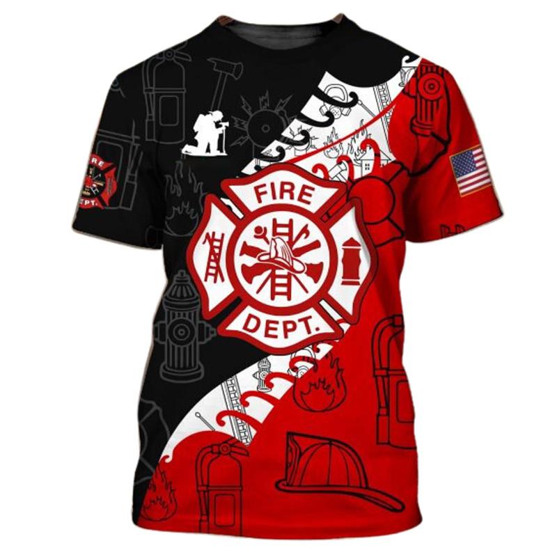 Sommer 3D Feuerwehrwehrmann Aufdruck T-Shirt Kinder Mode Streetwear Kurze Ärmel Harajuku Kleidung Fitnessstudio T-Shirts Für Männer T-Shirts