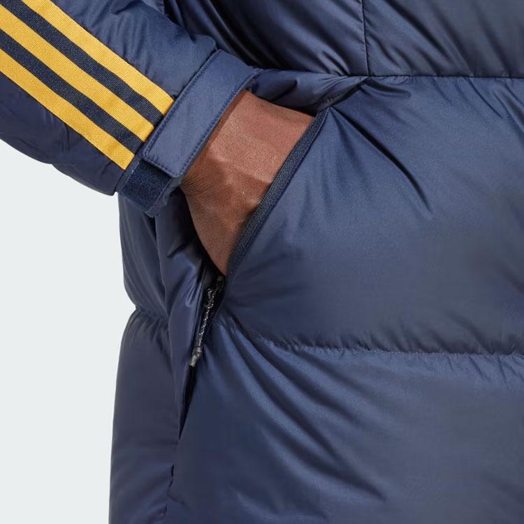 adidas Casaco de Penas Dna Real Madrid Color Block Manga Comprida com Capuz Jaqueta de Penas Masculina Roupa Exterior Azul-Tinta HY0616