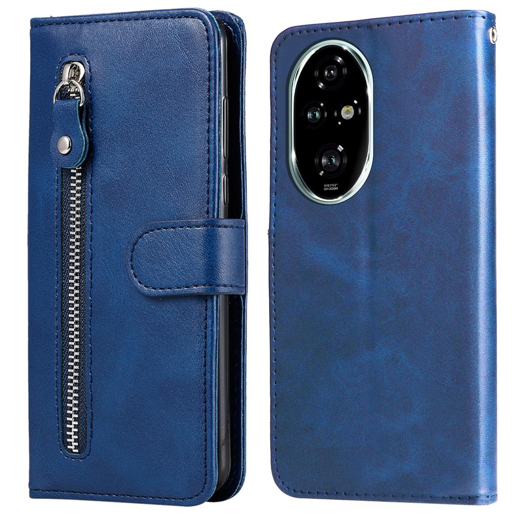 Für Honor 200 Pro 5G Hülle Kalbsledertextur Reißverschlusstasche Leder Handyhülle