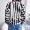 Chic Women's Loose Knitted Sweater with Balloon Sleeve and Contrast Stripe Tie, All Match Tops for Fall Winter