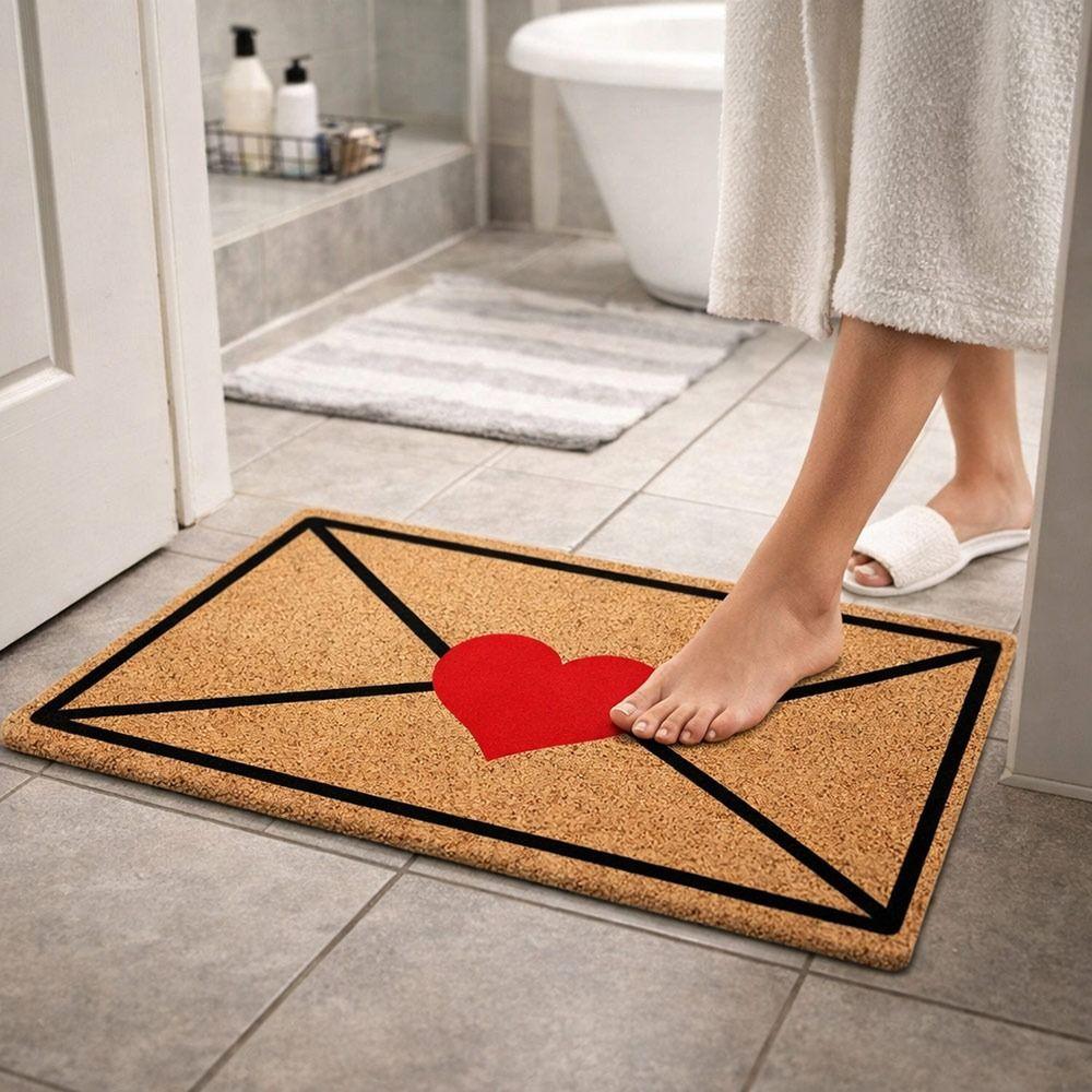 Envelope Heart Valentine Rug Crystal Velvet Wear-Resistant Door Mat Red Love Heart Welcome Floor Mats