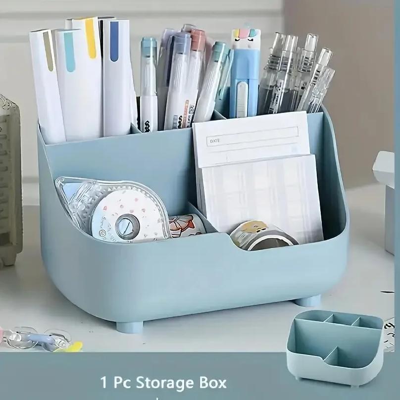 

Large Capacity Desktop Storage Box Five-Compartment Desktop Organizer, Student Stationery Holder 5-Section Office Desk Organizer небо синє кольору