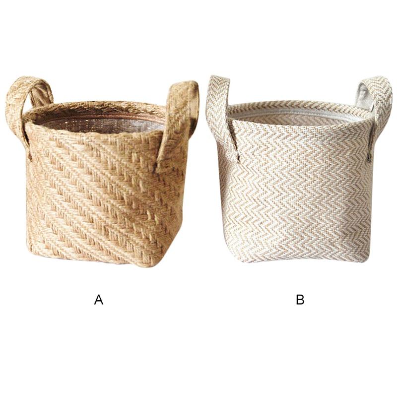 Household DIY Handmade Woven Pot Jute Cloth Simple Desktop Storage Basket Portable