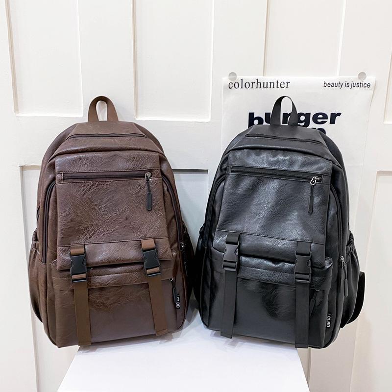 Retro casual backpack large capacity new men's travel backpack soft leather business computer student schoolbag