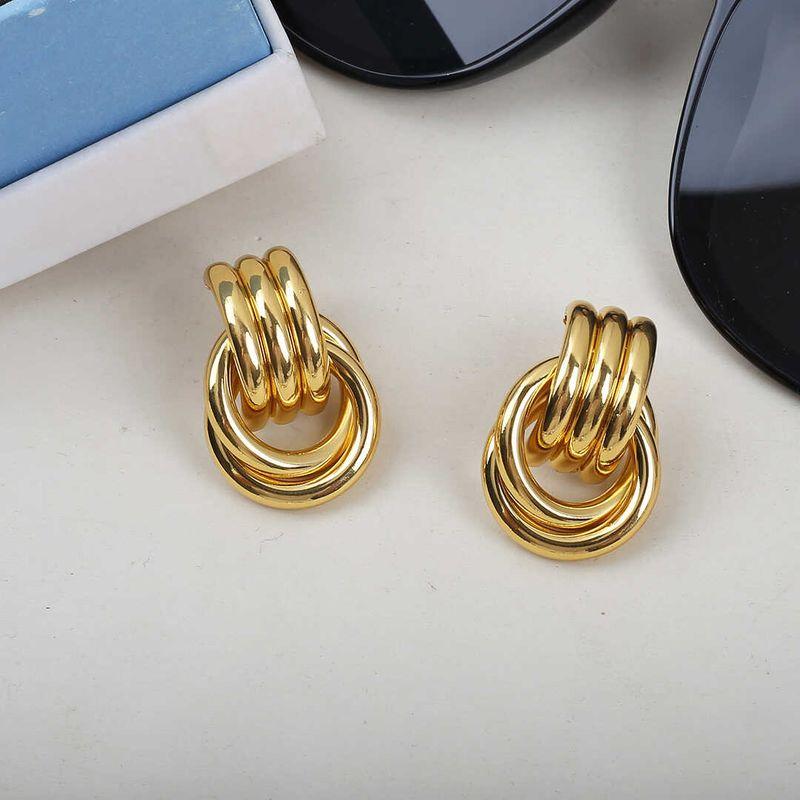 

Fashion Haili Same Style Retro Modern Ring Chain Earrings Easiest for Match Fashion Icon Gold Circle Earrings Fancy Women Gold