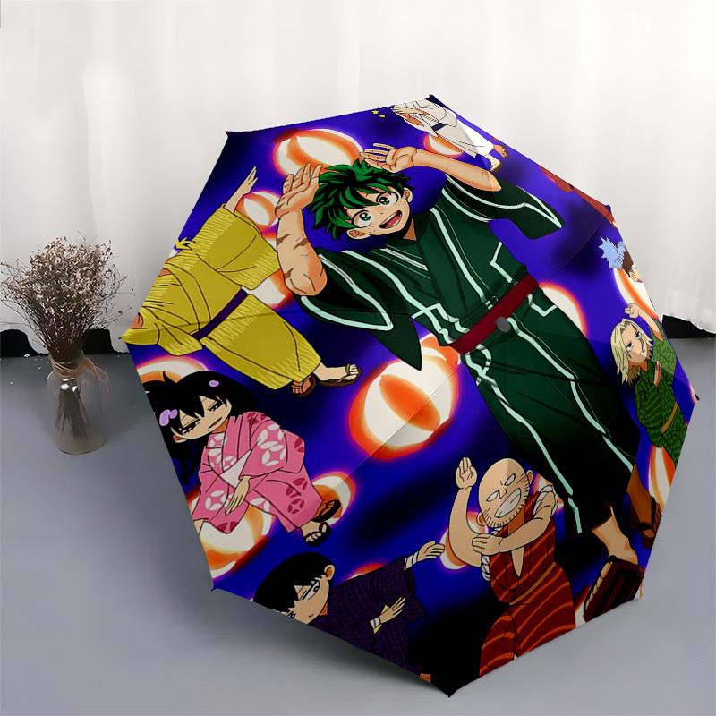1pc My Hero Academia Outdoor Umbrella - Automatic Opening/Closing, Portable 3-Fold Design with Katsuki Bakugo, Izuku Midoriya, Tsuyu Asui and More! Pe