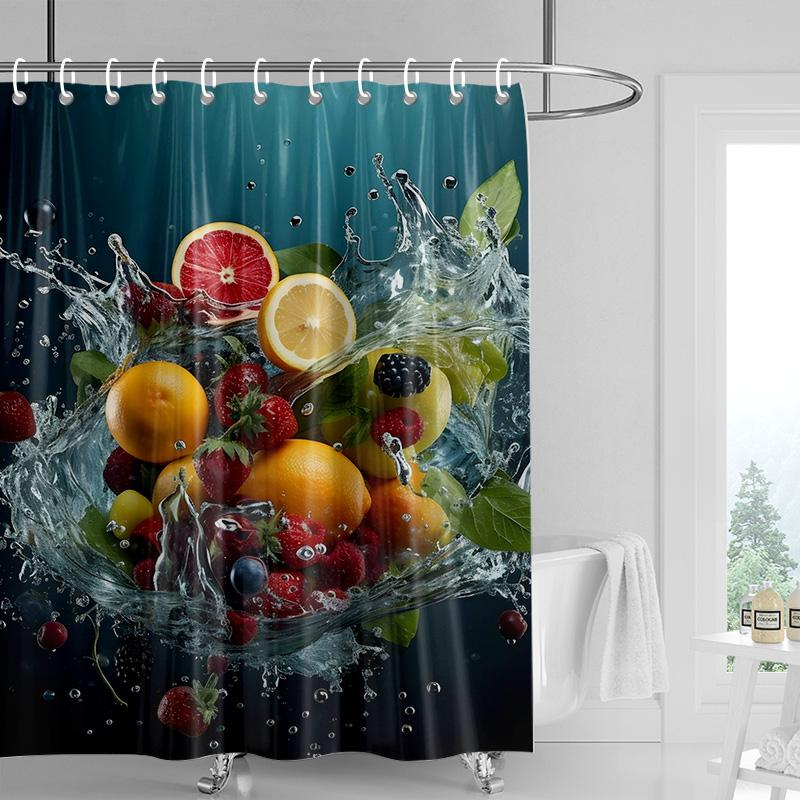 Frucht-Duschvorhang Waschbar Schmutzabweisend Duschkopf-kompatibel Wasserdicht Polyester-Badevorhang Für Heimdekoration