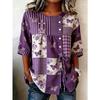 Plus Size Women's Vintage Print Lace-up Button-Up Short Sleeve Shirt