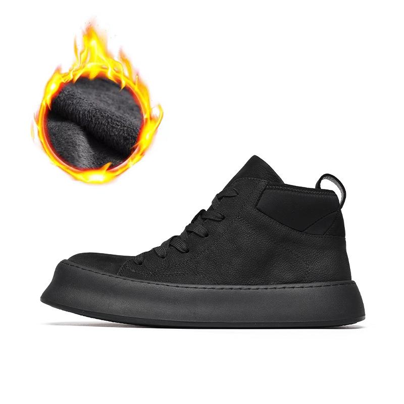 Men's Japanese Velvet High-Top Sneakers: 2023 Autumn/Winter Genuine Leather, Thick-Soled, Wear-Resistant Martin Boots for Outdoor Casual Wear.
