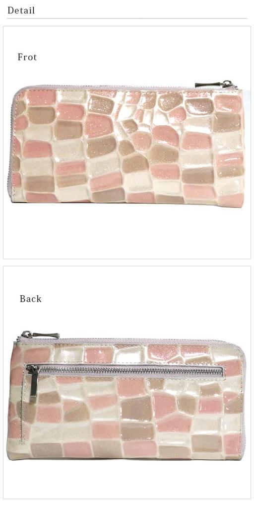 SP Lab Pink Women's Long Wallet with Stained Glass Design, Genuine Cowhide Leather, L-Shaped Zipper, Slim, Cute, Mini Wallet, 1071037-F-061