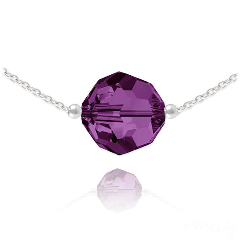 Collier Ethnique Plaqué Argent Avec Pierre Violette Type Améthyste - Longueur 46-50 Cm, Neuf