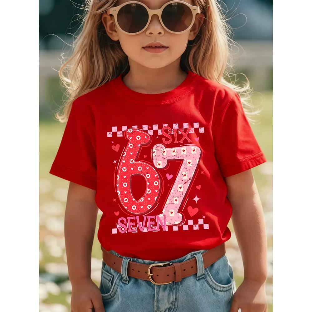 Heart 67 Shining Digit Print Childrens TShirt Cute Casual Girls Boys Short Sleeve Shirts Tops Summer Fashion Kids Clothes Tees